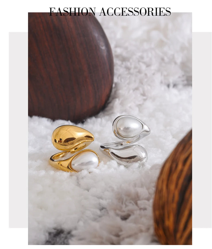 Imitation Pearl Water Drop Adjustable Ring