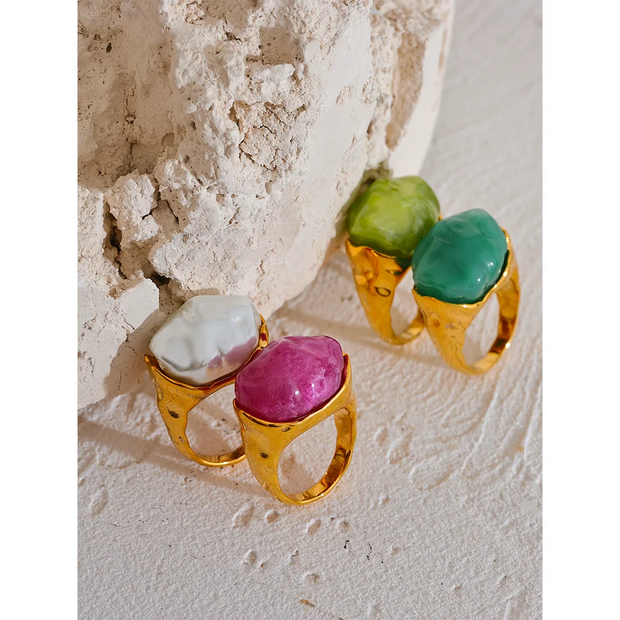 Multi-Color Resin Geometric Wide  Ring