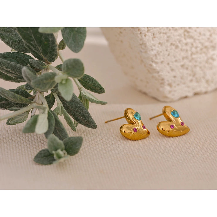 Gold Heart Stud Earrings