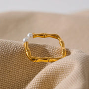 Bamboo Imitation Pearl Open Ring