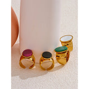 Stone Stainless Steel Gold Color Wide Ring Summer Trendy Fashion Jewelry Accessories Bijoux