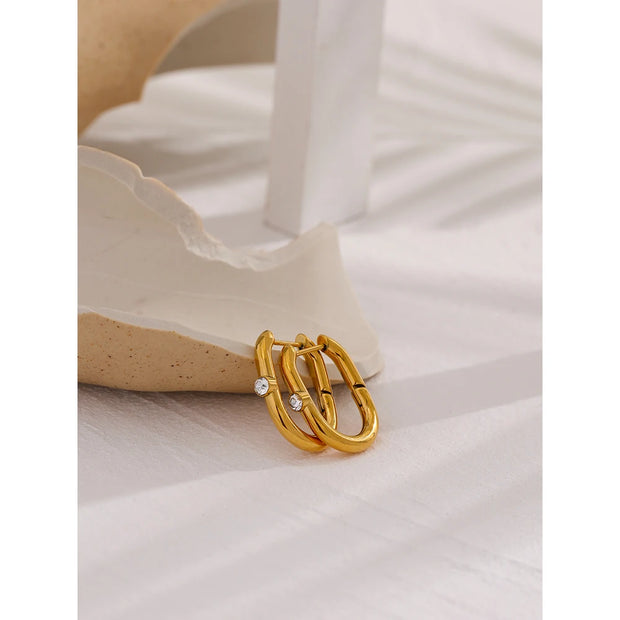 Geometric Zirconia Huggie Earrings