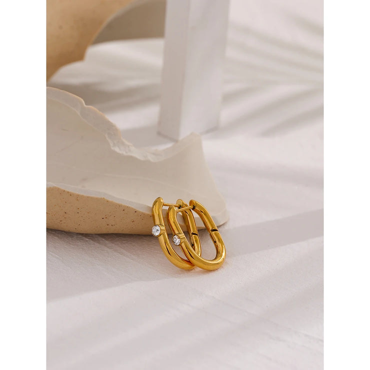 Geometric Zirconia Huggie Earrings