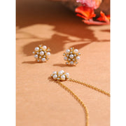 Imitation Pearls Zircon Flower Golden Pendant Necklace Stud Earrings