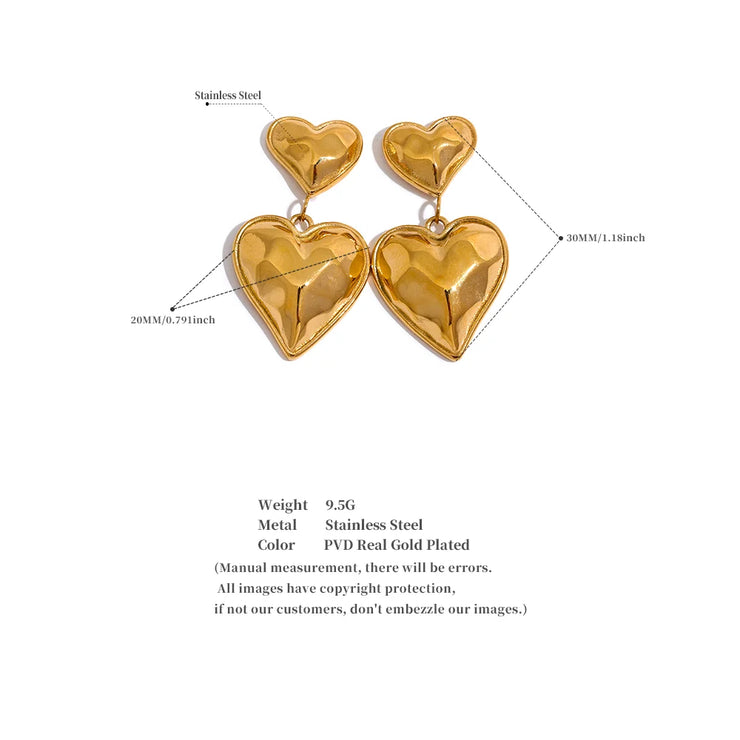 316L Gold Heart Drop Earrings