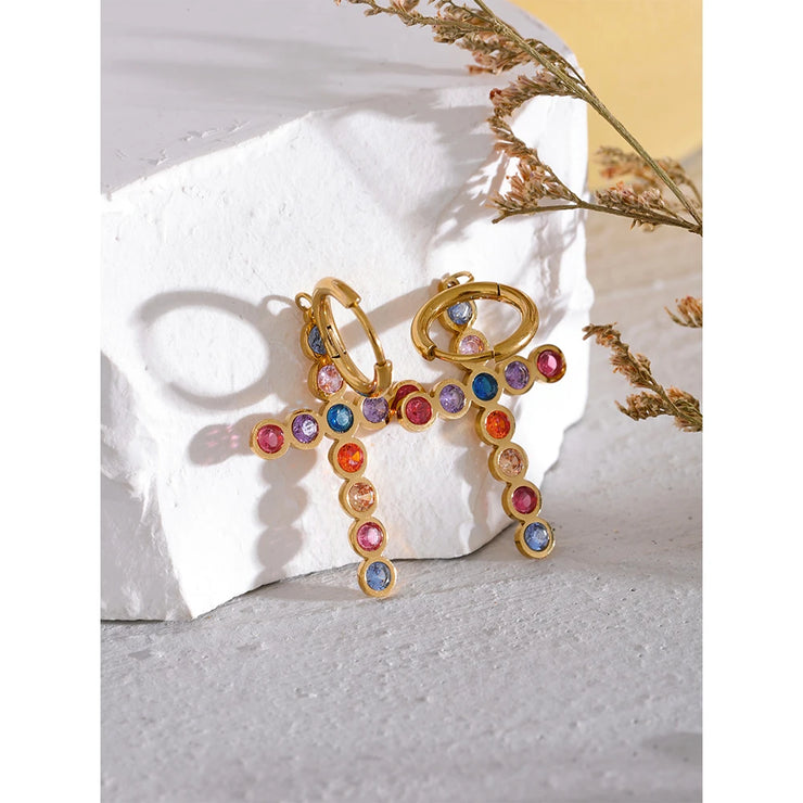 Colorful Zirconia Cross Drop Earrings