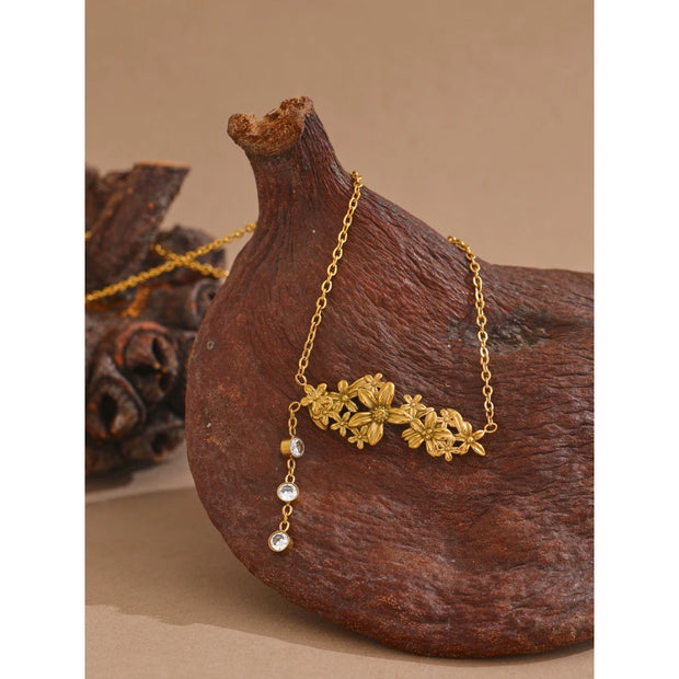 Flower Chain CZ Pendant Necklace