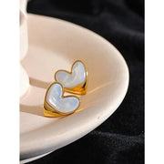 Gold Shell Heart Stud Earrings