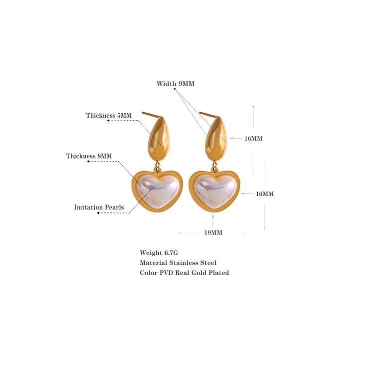 Golden Pearl Heart Drop Earrings