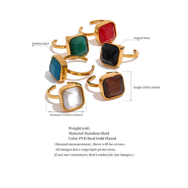 Natural Cat Eye Stone Square Open Ring