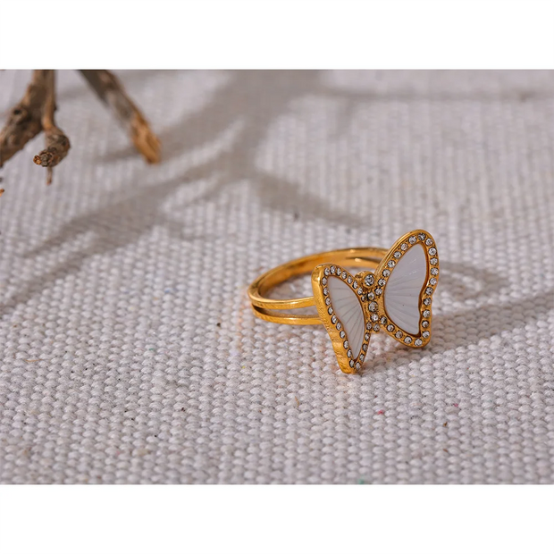 Natural Shell CZ Butterfly Ring