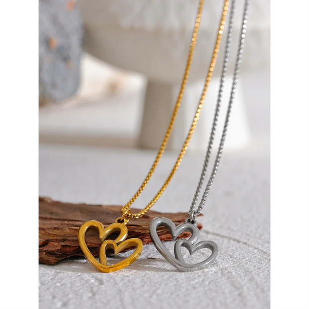 Heart Hollow Drop Hoop Earring Necklace Set