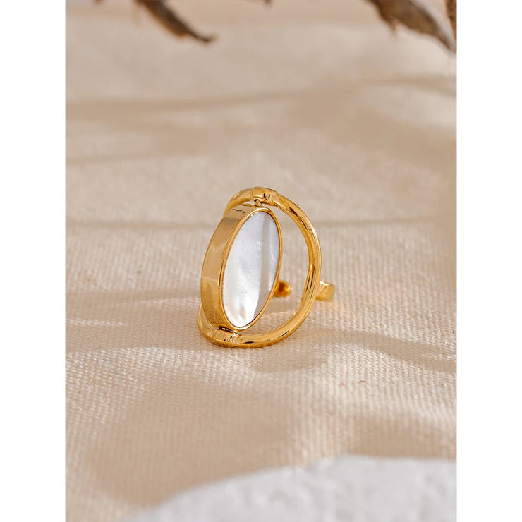 Natural Stone Shell Rotatable Open Ring