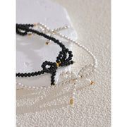 Black Crystal Bow Knot Necklace