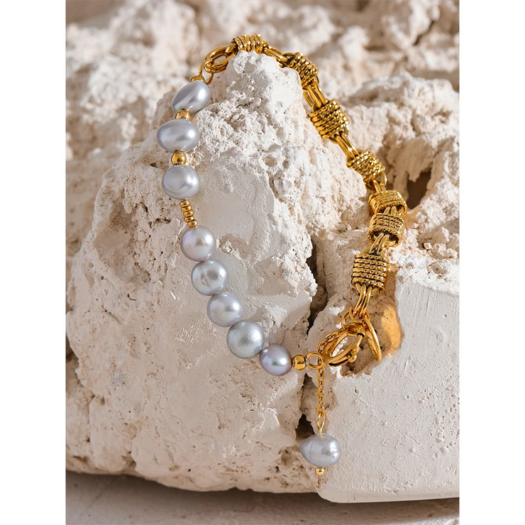 Freshwater Pearl & Grey Bead Bracelet