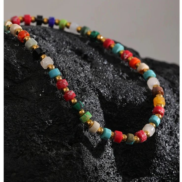 Colorful Stone & Pearl Necklace