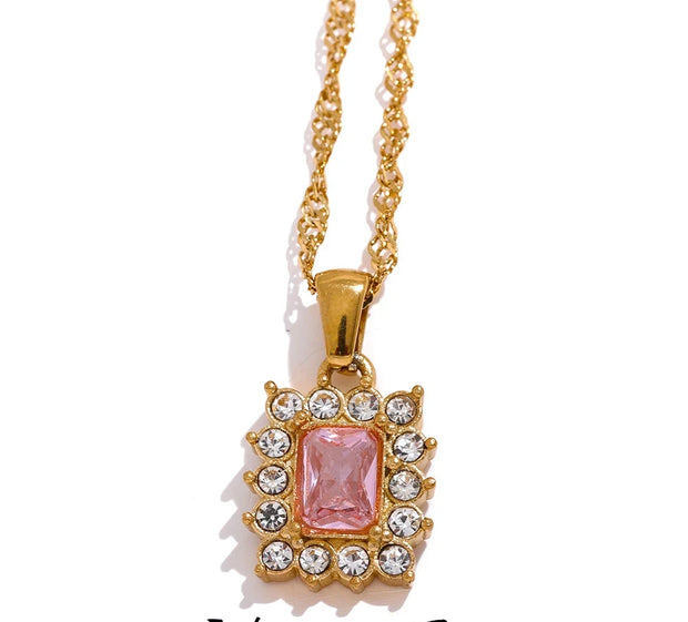 Shiny Cubic Zirconia Square Pendant Necklace