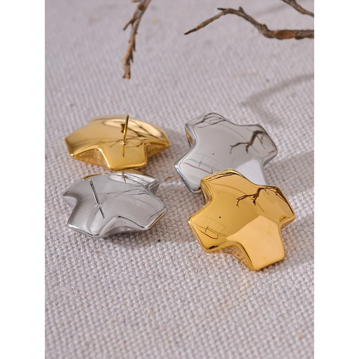 Glossy Chunky Cross Big Stud Earrings