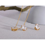 Cubic Zirconia  Water Drop Pendant Necklace Stud Earrings