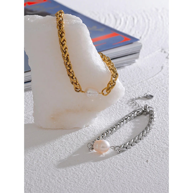 Pearl Cuban Chain Bracelet