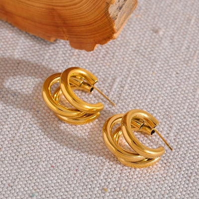 Gold Color Metalic Geometric Stud Earrings