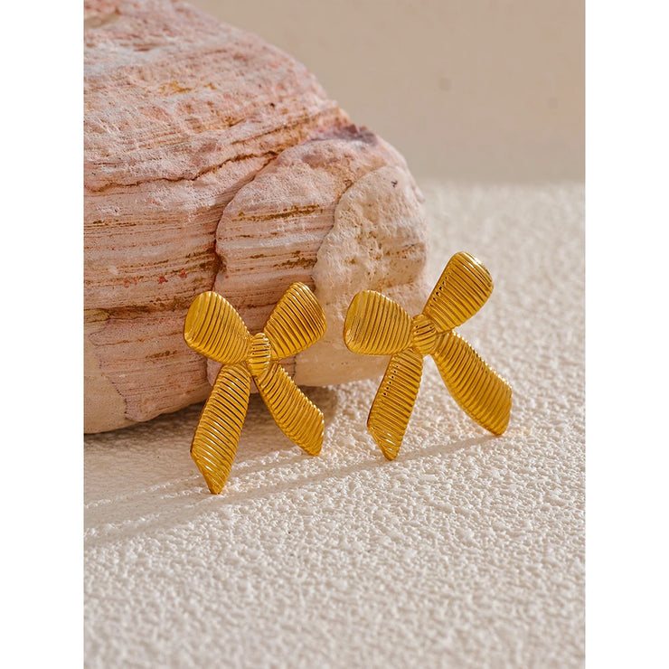 Gold Stripe Bow Knot Earrings