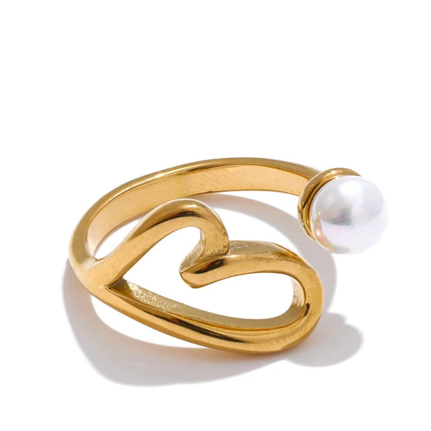 Heart Hollow Pearl Adjustable Ring