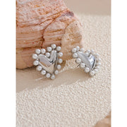 Heart Pearl Stainless Steel Stud Earrings