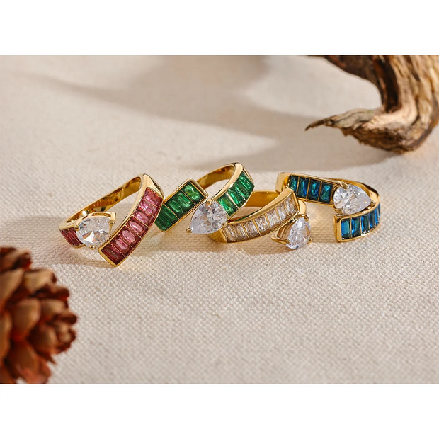 Colorful Shiny Cubic Zirconia Gold Color Ring