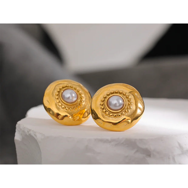 Vintage Round Metal Stud Earrings