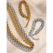 Metal Cuban Chain Statement Necklace Bracelet Set