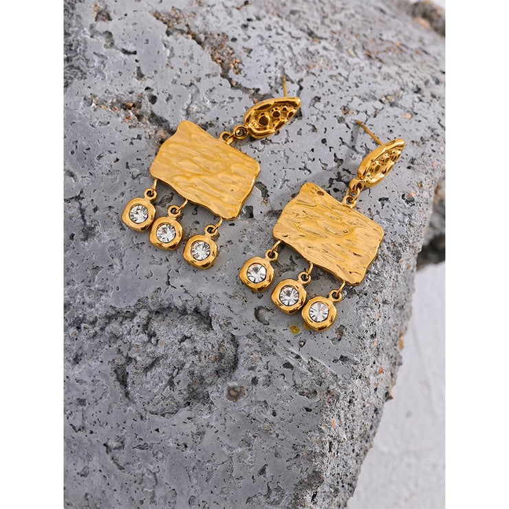 316L Square Zircon Dangle Earrings