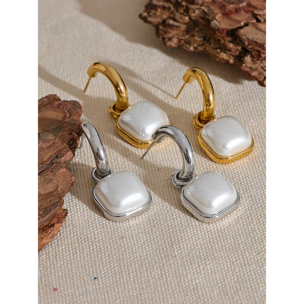 Square Pearl Drop Earrings