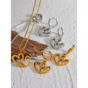 Heart Hollow Drop Hoop Earring Necklace Set