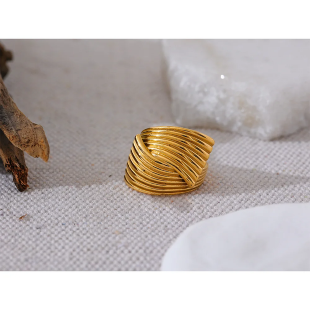 Geometric Golden Wide Ring