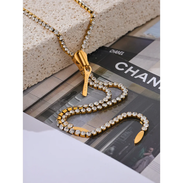 CZ Zip Sweater Chain Necklace