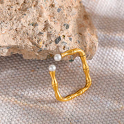 Bamboo Imitation Pearl Open Ring