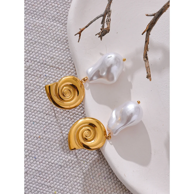 Gold Baroque Pearl Dangle Earrings