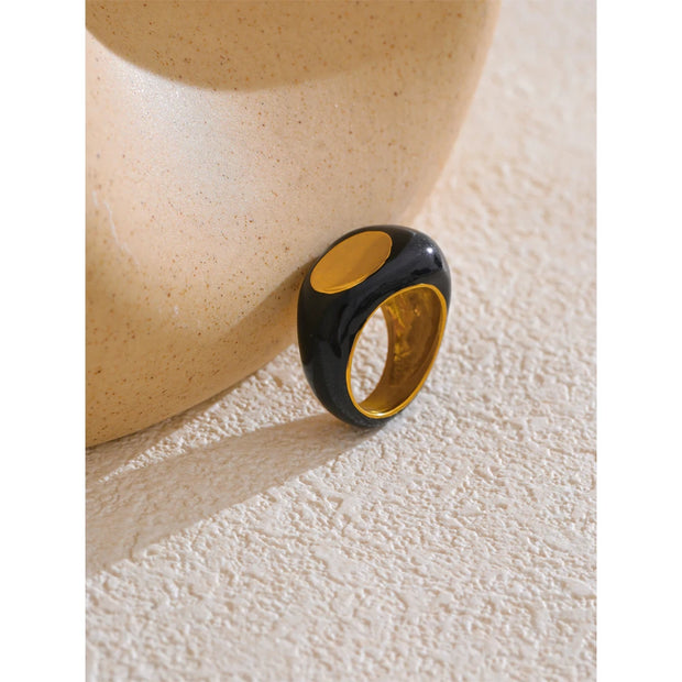 Black Enamel Geometric Ring