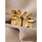 Waterproof 316l Stainless Steel Flower Gold Color Big Stud Earrings Metal High Quality Fashion Statement Jewelry Women Evry Jewelry