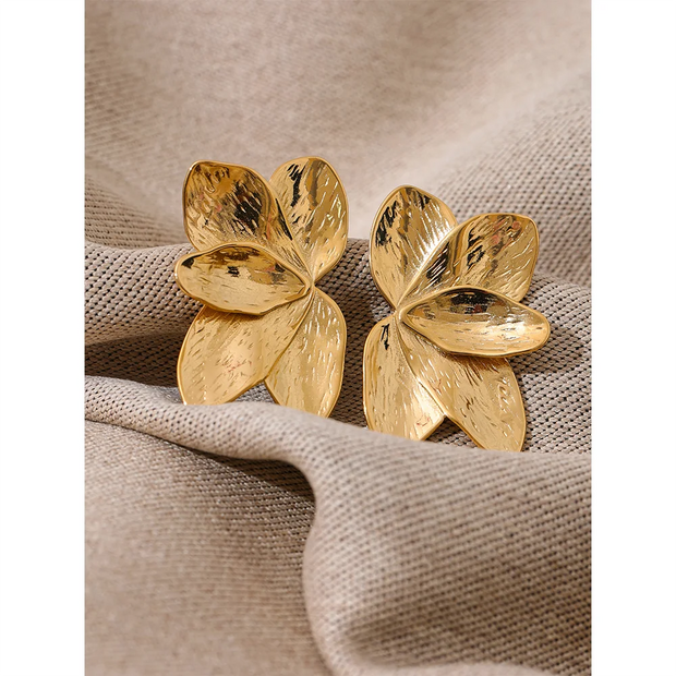 Waterproof 316l Stainless Steel Flower Gold Color Big Stud Earrings Metal High Quality Fashion Statement Jewelry Women Evry Jewelry