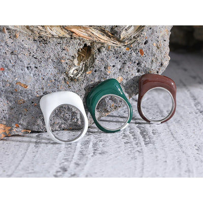 White Green Coffee Enamel Ring