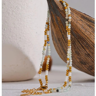 Stone Bead & Zircon Necklace