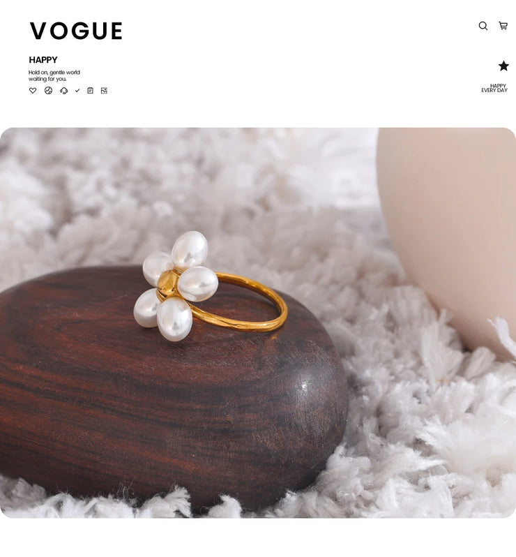 Pearl Flower Adjustable Ring