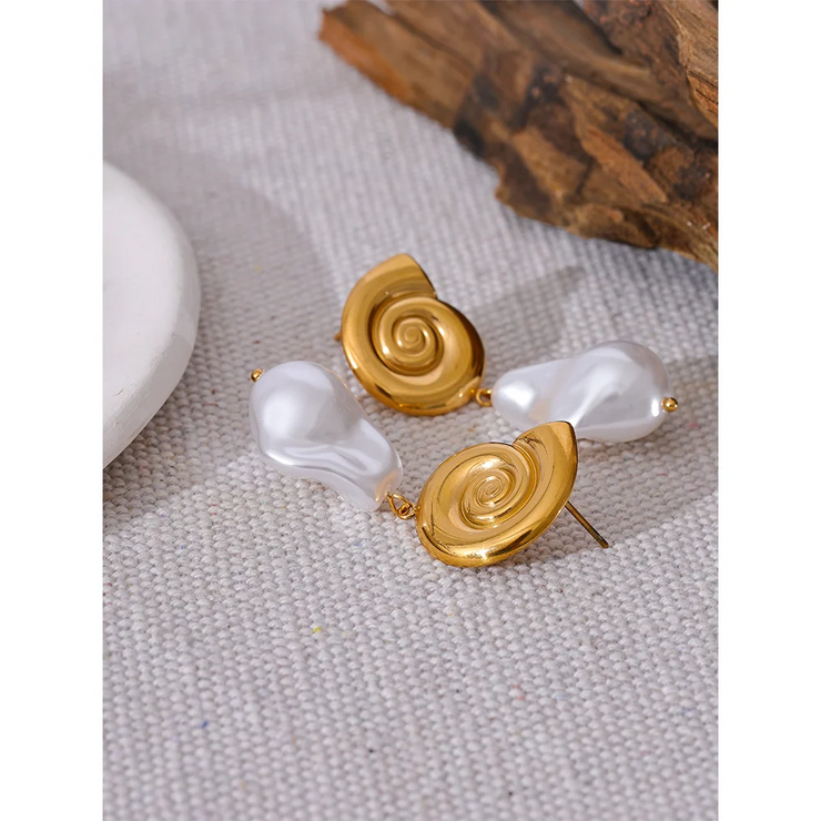 Gold Baroque Pearl Dangle Earrings