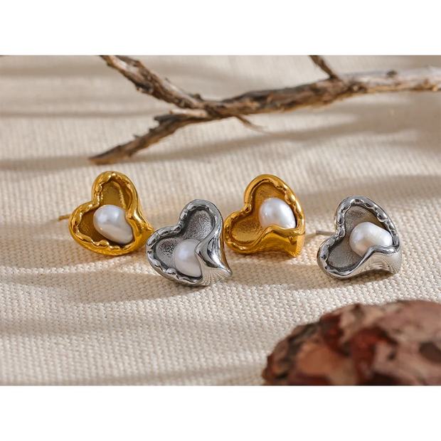 Heart Pearl Studs