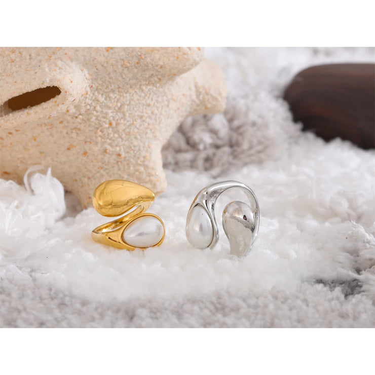 Imitation Pearl Water Drop Adjustable Ring