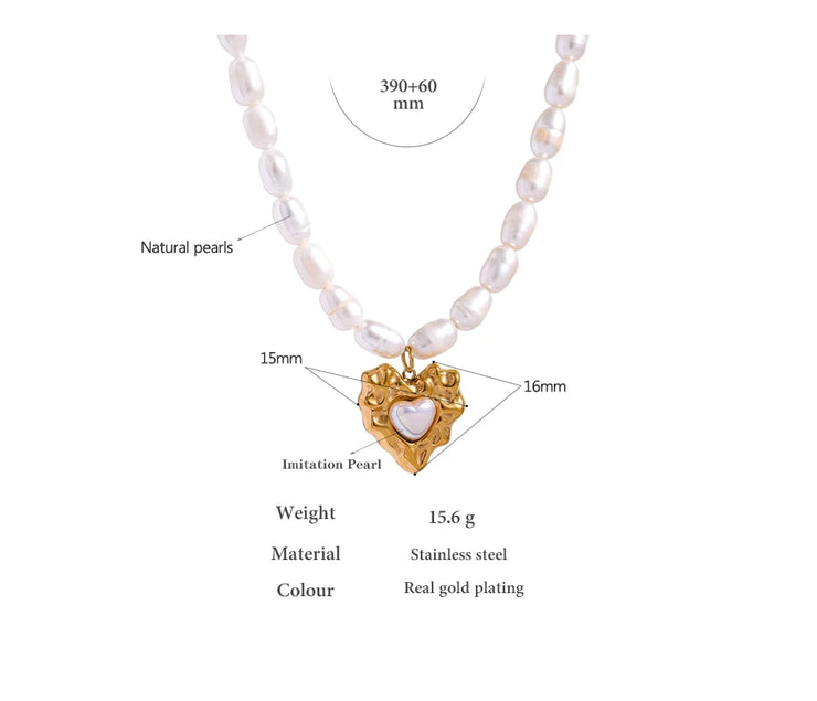 Heart Pendant Pearl Necklace