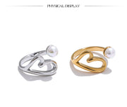 Heart Hollow Pearl Adjustable Ring