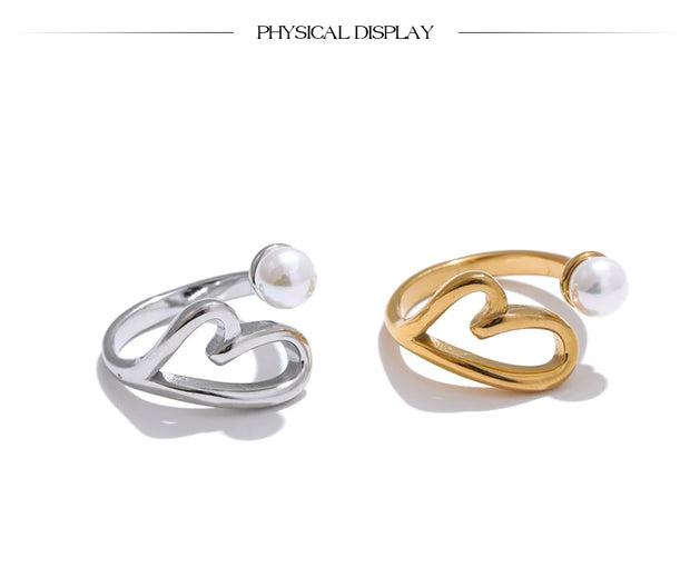 Heart Hollow Pearl Adjustable Ring